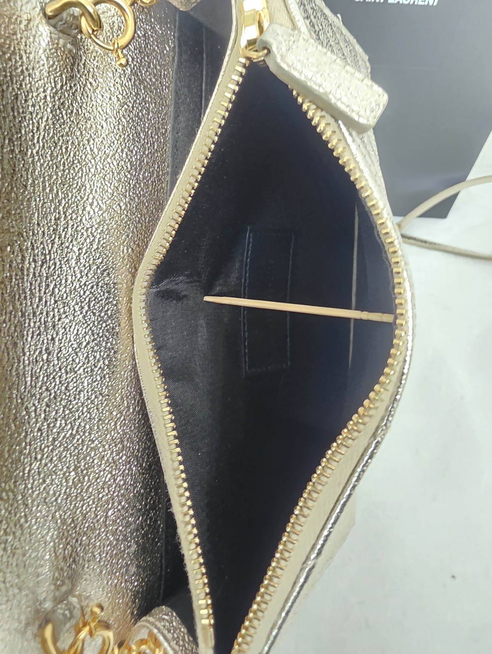 Auth YSL Yves Saint Laurent Grain De Poudre Chevron Envelope Woc - Picture 6 of 11